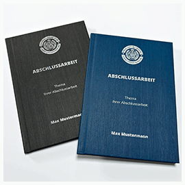 Abschlussarbeiten im Hardcover Kaschmir Leinen Bindemappen in Kaschmir Leinen mit Coverdruck in Silber