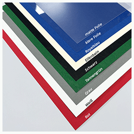 Abschlussarbeiten im Softcover mit Drahtringbindung alle Farben des Rückenkartons und Ansicht der Front-Folien