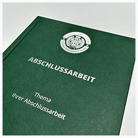 Abschlussarbeiten im Hardcover Kunstleder Grüne Kunstledermappe mit Coverdruck in Silber